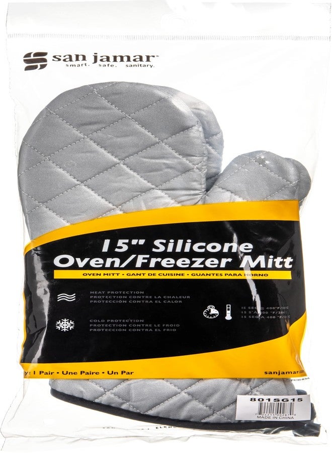 San Jamar 801SG15 Silicone Temperature Protection Oven/Freezer Mitt, 15" Length, Silver - Image 5
