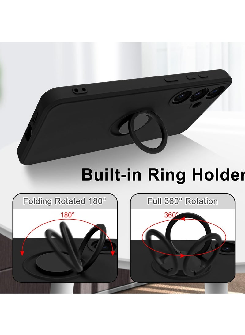 Samsung Galaxy A35 5G Case Liquid Silicone Flexible Edges Anti-scratch and Shockproof Circular Ring Support Car Magnets Black - Image 5