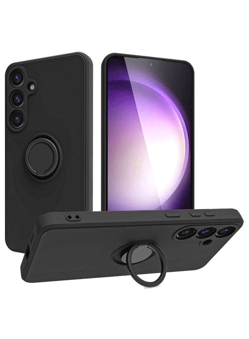 Samsung Galaxy A35 5G Case Liquid Silicone Flexible Edges Anti-scratch and Shockproof Circular Ring Support Car Magnets Black - Image 1