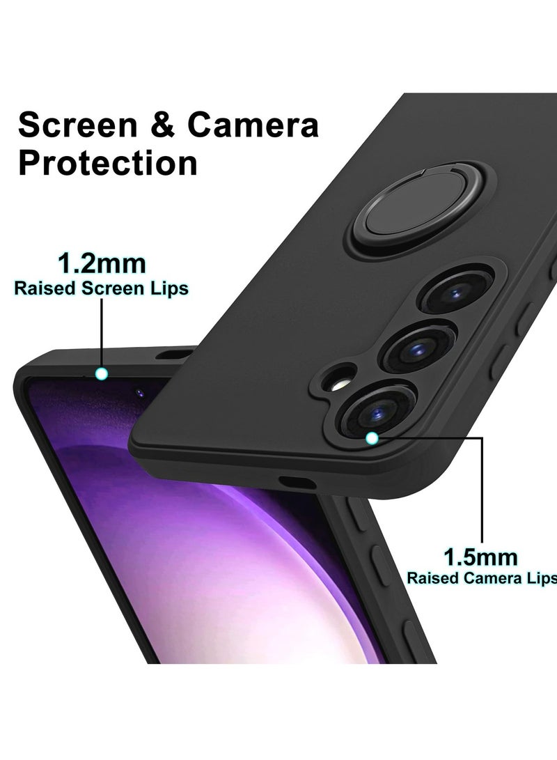 Samsung Galaxy A35 5G Case Liquid Silicone Flexible Edges Anti-scratch and Shockproof Circular Ring Support Car Magnets Black - Image 4