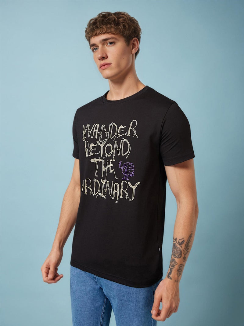 STATUS QUO Slogan Print Regular Fit Black T-shirt - Image 2