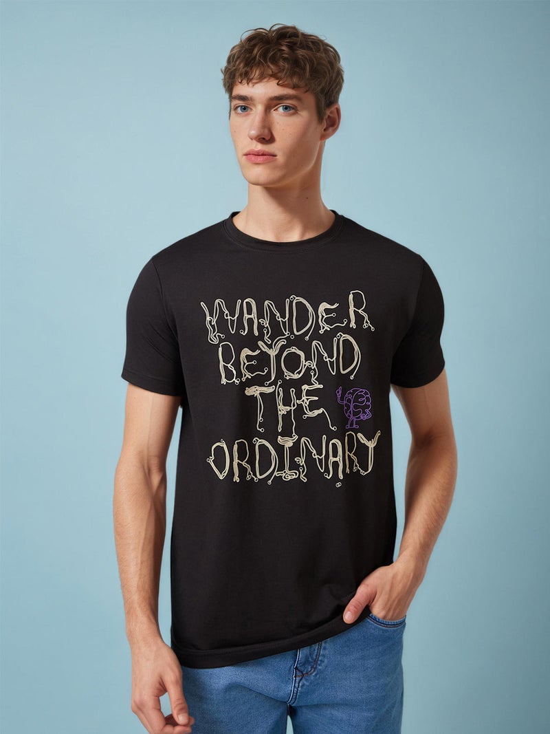 STATUS QUO Slogan Print Regular Fit Black T-shirt - Image 1