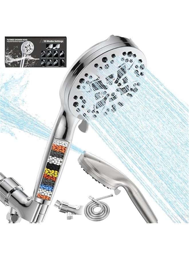 HOOKOR High Pressure Shower Head with Handheld, 8 Spray Settings + 2 Power Jet Modes Shower Heads, Handheld Shower Head with Hard Water Filter, to Clean Tub, Clean Corner,Tile & Pets - Image 1