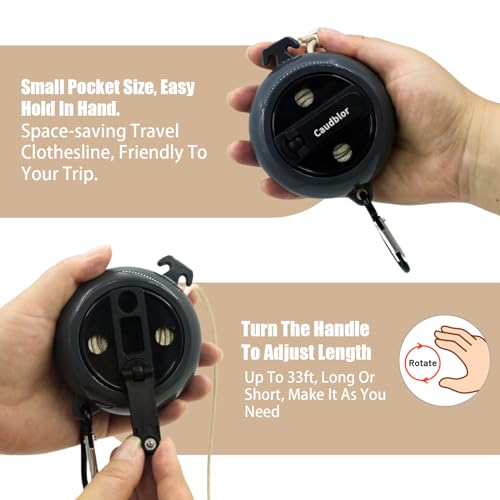 Caudblor Portable Travel Clothesline Cord, Caudblor Adjustable 33ft Camping Clothes line, Laundry Drying Rope for Hotel Trip, Cruise, Outdoor/Indoor, with 12Pcs Stoppers, Windproof Clothespins - Image 3