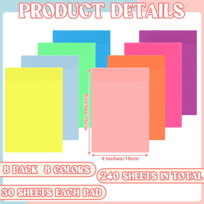 Yinder 4 x 6 Inch Transparent Sticky Notes Translucent Sticky Notes Waterproof Clear Self Memo Pad See Through Bible Journaling Accessories Office School Supplies, 8 Pack 240 Sheets(Bright) - Image 2