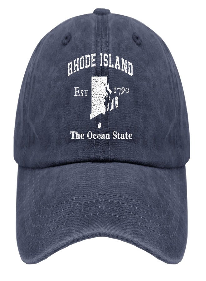 Paunook Rhode Island The Ocean State Trucker Hat Mesh Hat Navy Blue Men's Hats Gifts for Dad Hiking Cap - Image 1