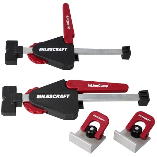 Milescraft 4030 InLine Clamps T Track Clamp 2 pack Adjustable TTrack Clamps for Woodworking Apply Horizontal Pressure for all your Clamping Projects Includes 2 CamStop Clamps - Image 1