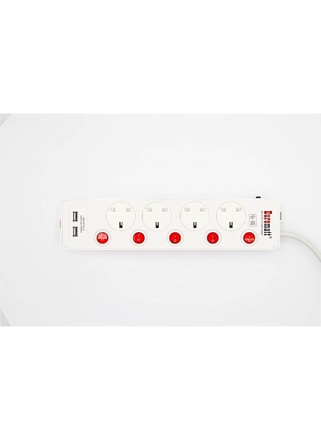 erorex Extension Cord 5Meters 4Outlet 2Usb White Color  - Image 1