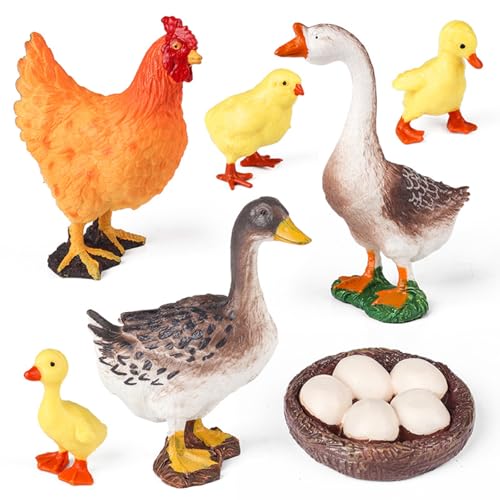 SCAHOW Farm Animal Toys for Kids 3 4 5 6 7 Years Old Realistic Barn Farm Animal Figurines with Hen Duck Goose FiguresEducational Poultry Farm Playset for Birthday Gift Cake Topper - Image 1