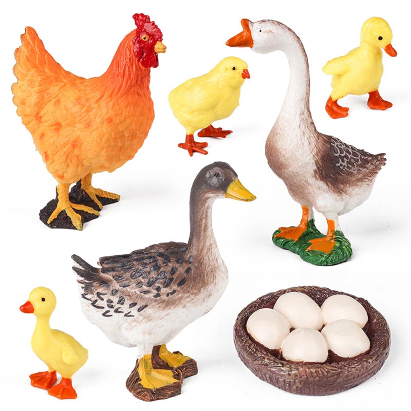 SCAHOW Farm Animal Toys for Kids 3 4 5 6 7 Years Old Realistic Barn Farm Animal Figurines with Hen Duck Goose FiguresEducational Poultry Farm Playset for Birthday Gift Cake Topper - Image 3