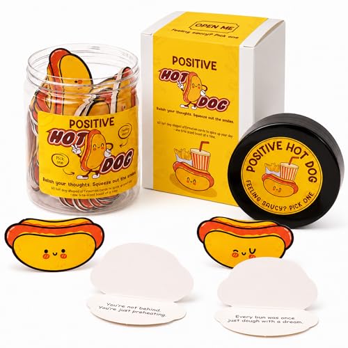 KATINAT Positive Hot Dog Jar, 60 Affirmation Cards, Funny Emotional Support Hot Dogs, Foodie Gifts for Friends, Coworkers, Teens, White Elephant Gifts for Adults, Christmas Gift 2025 - Image 1