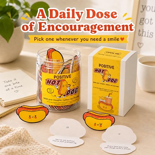 KATINAT Positive Hot Dog Jar, 60 Affirmation Cards, Funny Emotional Support Hot Dogs, Foodie Gifts for Friends, Coworkers, Teens, White Elephant Gifts for Adults, Christmas Gift 2025 - Image 4