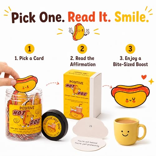 KATINAT Positive Hot Dog Jar, 60 Affirmation Cards, Funny Emotional Support Hot Dogs, Foodie Gifts for Friends, Coworkers, Teens, White Elephant Gifts for Adults, Christmas Gift 2025 - Image 5