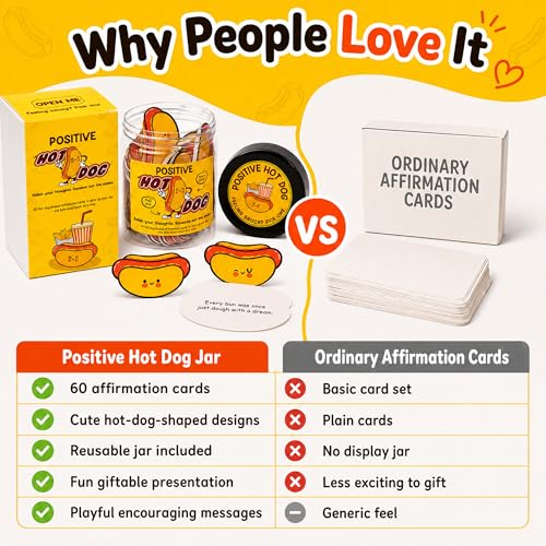 KATINAT Positive Hot Dog Jar, 60 Affirmation Cards, Funny Emotional Support Hot Dogs, Foodie Gifts for Friends, Coworkers, Teens, White Elephant Gifts for Adults, Christmas Gift 2025 - Image 3