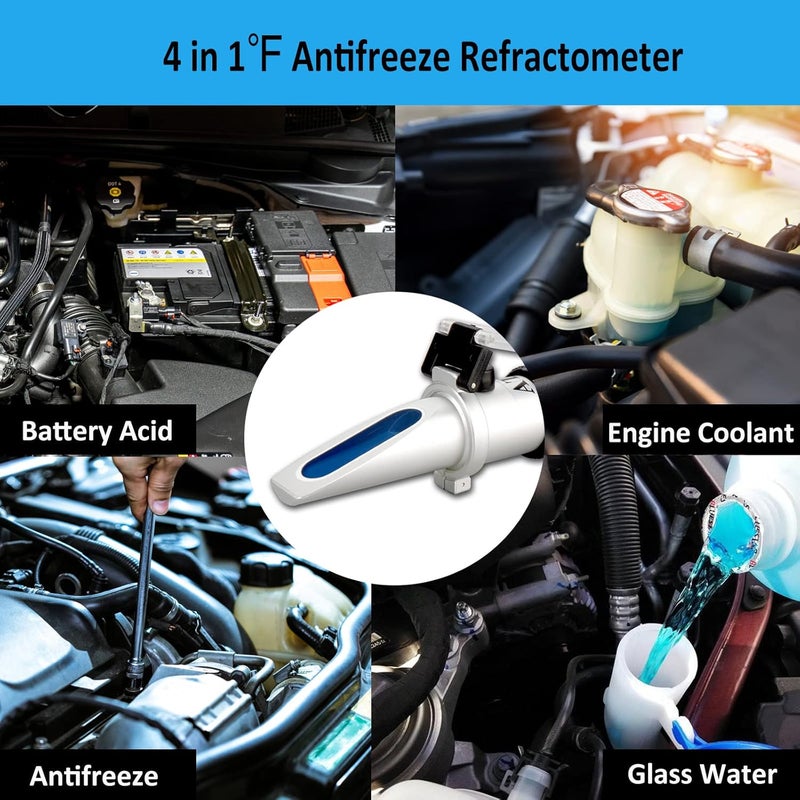Hallocool Antifreeze Refractometer in Fahrenheit 4 in 1 Antifreeze Tester Coolant Refractometer Ethylene Propylene Glycol Refractometer for Antifreeze System Diesel Exhaust Fluid, Battery Acid - Image 4