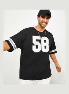 Varsity Print Mesh Knit Oversized Tshirt