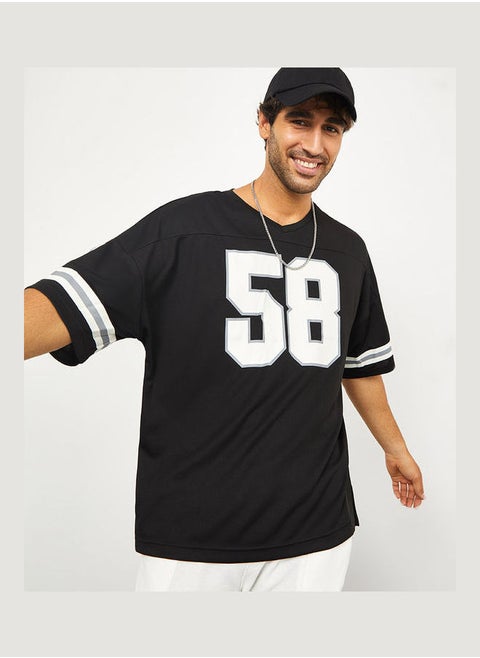 Varsity Print Mesh Knit Oversized Tshirt