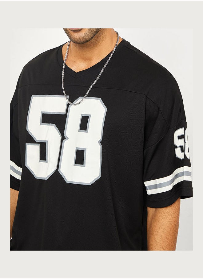 Styli - Varsity Print Mesh Knit Oversized Tshirt - Image 1