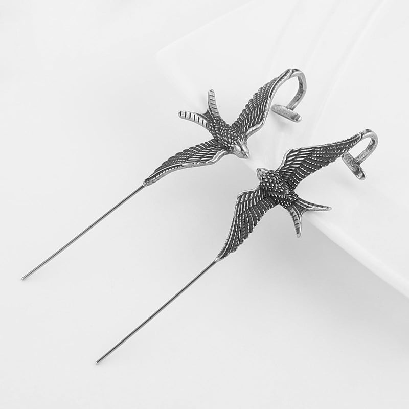 HZMAN Vintage Goth Earrings for Women Stainless Steel Animal Scissor Tailed Nighthawk Long Perforated Stud Earrings Gift - Image 4
