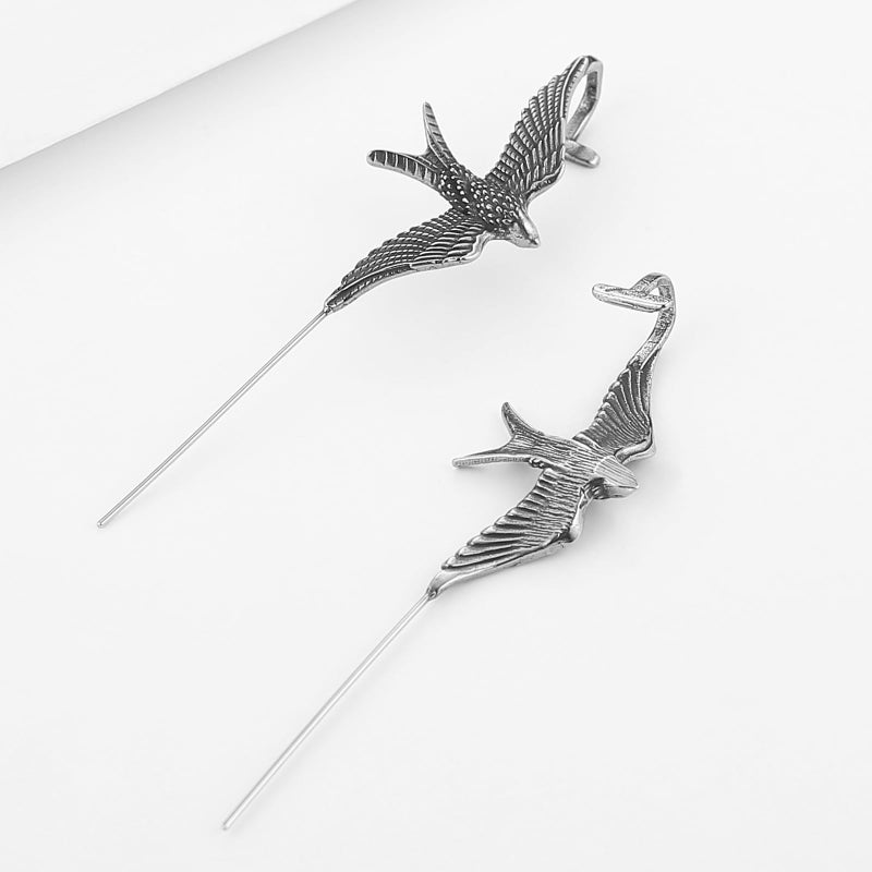 HZMAN Vintage Goth Earrings for Women Stainless Steel Animal Scissor Tailed Nighthawk Long Perforated Stud Earrings Gift - Image 5
