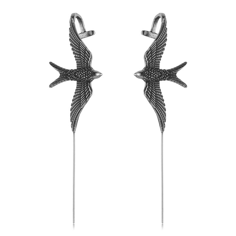 HZMAN Vintage Goth Earrings for Women Stainless Steel Animal Scissor Tailed Nighthawk Long Perforated Stud Earrings Gift - Image 1