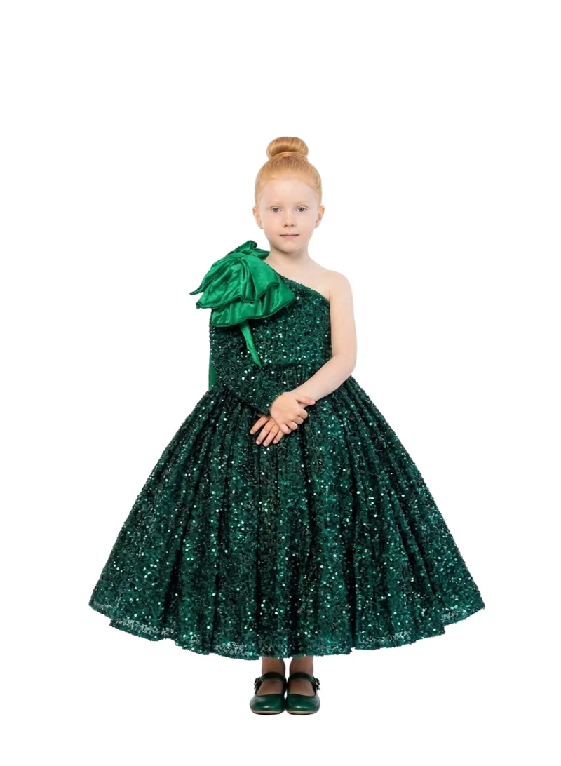 Bidani Emerald Radiance One-Shoulder Sequin Dress