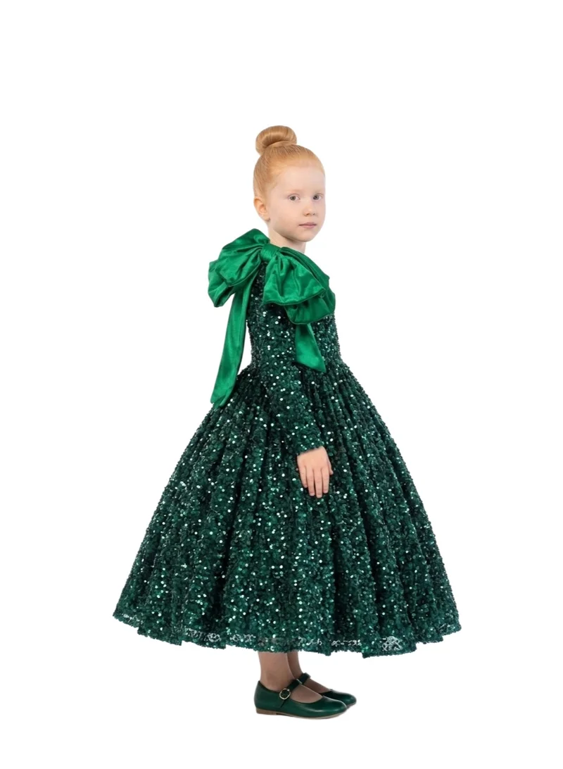 Bidani Emerald Radiance One-Shoulder Sequin Dress