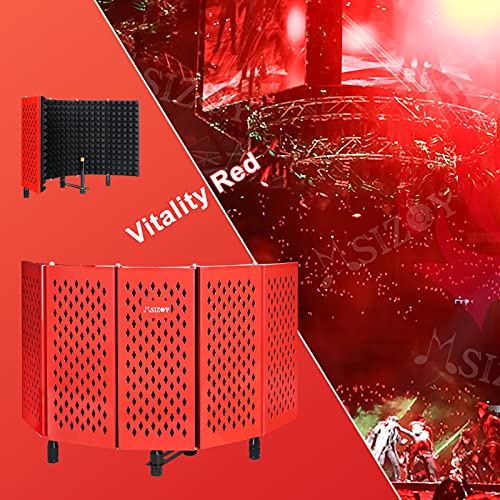 MSIZOY 5 Panel Red Mic Isolation Shield With High Density Mic Sound Absorbing Foam Shield For Vocal/Acoustic Podcasts Singing And Broadcasting Gaming Foldable Studio Recording Sound Shield - Image 2