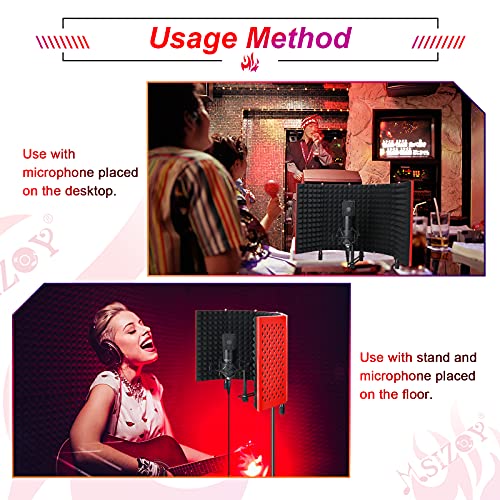 MSIZOY 5 Panel Red Mic Isolation Shield With High Density Mic Sound Absorbing Foam Shield For Vocal/Acoustic Podcasts Singing And Broadcasting Gaming Foldable Studio Recording Sound Shield - Image 4