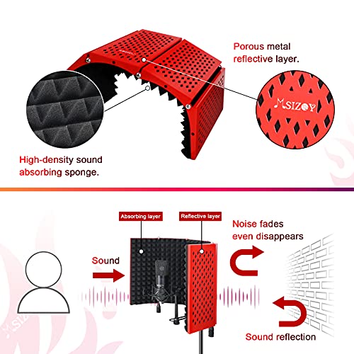 MSIZOY 5 Panel Red Mic Isolation Shield With High Density Mic Sound Absorbing Foam Shield For Vocal/Acoustic Podcasts Singing And Broadcasting Gaming Foldable Studio Recording Sound Shield - Image 3