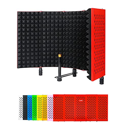 MSIZOY 5 Panel Red Mic Isolation Shield With High Density Mic Sound Absorbing Foam Shield For Vocal/Acoustic Podcasts Singing And Broadcasting Gaming Foldable Studio Recording Sound Shield - Image 1