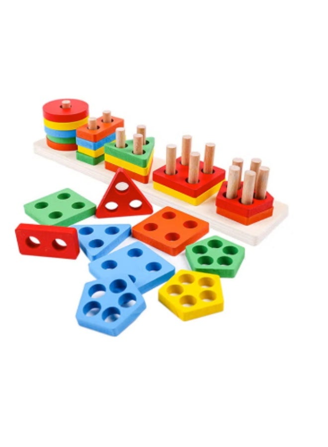 21 قطعة خشبية تعليمية شكل فرز لعبة الأطفال قبل المدرسة لعبة مجموعة للأطفال - Image 1