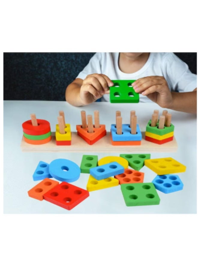 21 قطعة خشبية تعليمية شكل فرز لعبة الأطفال قبل المدرسة لعبة مجموعة للأطفال - Image 4