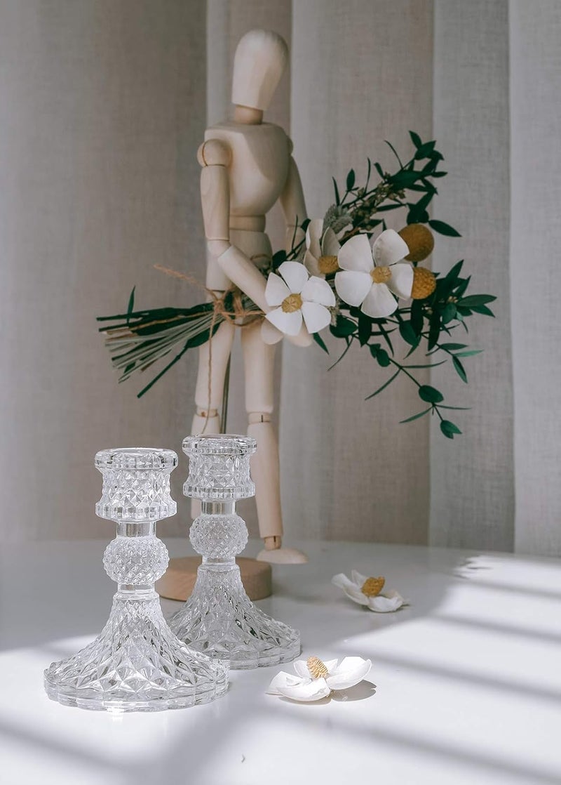 N.C Globally engineered build Taper Candle Holders Set of 2, Clear Glass Candlestick Holder Fit 0.8 Ih Candles, 4 Ih Tall Crystal Decorative Candle Stand Centerpiece for Table Wedding Dinning Party Wide use selected material - Image 3