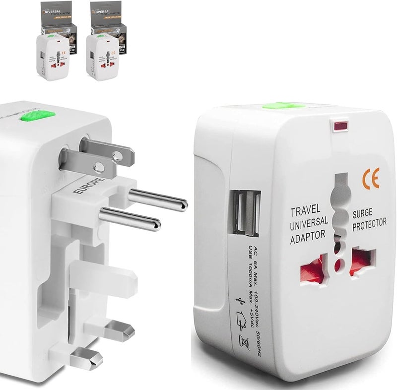 Istore Travel Adapter with Build in Dual USB Charger Ports All in One Universal Power Adapter Protected Electrical Plug for Laptops Cameras Pack of 1 - Image 1