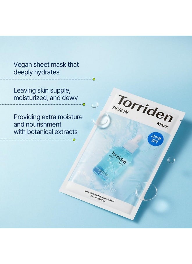 Torriden - Torriden DIVE IN Hyaluronic Acid Facial Mask (10 sheets) | Extra Moisturizing Care | Hyaluronic Acid, Panthenol, Allantoin | Korean Face Mask - Image 1