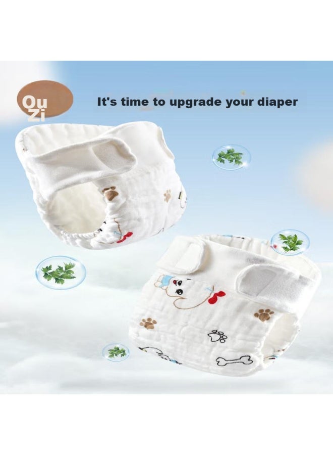 Ouyun Washable Cotton Gauze Diaper, Leak-proof Toilet Training Pants, Puppy Pattern, Size M, 4-pack - Image 4