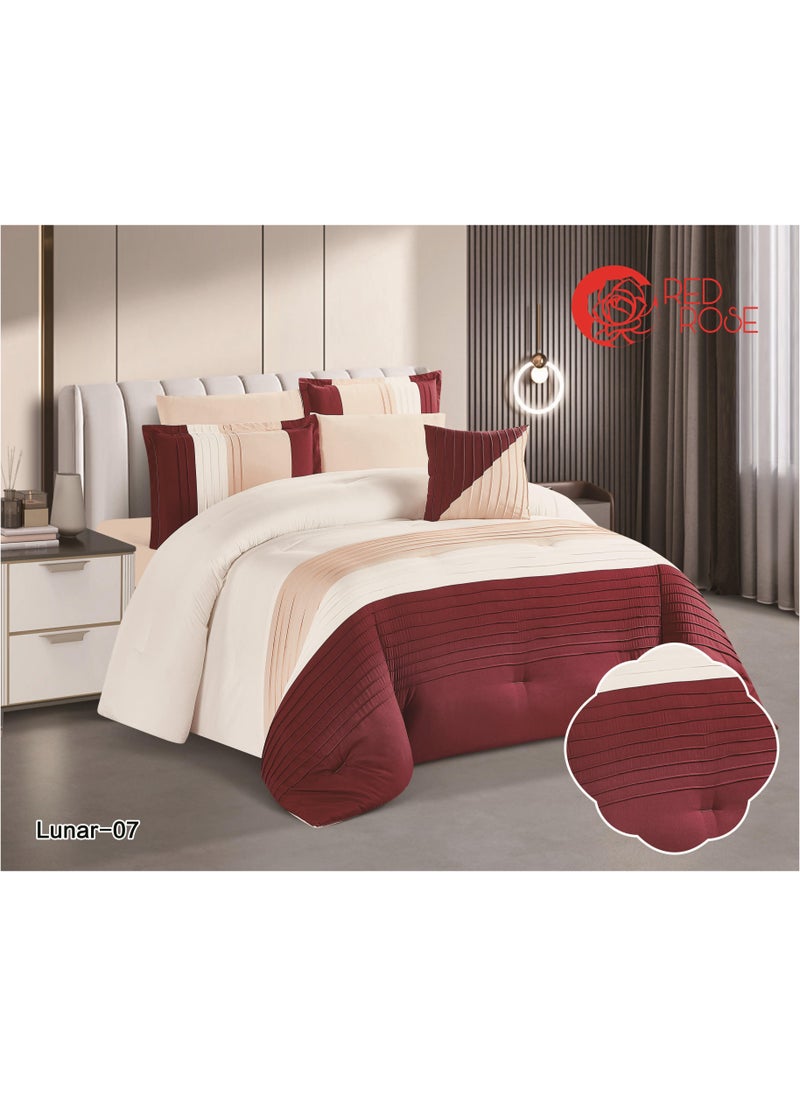 Red Rose - Double-sided comforter set, 7-piece mattress, medium, fixed filling, king size, consisting of 1- Quilt size 230*250, 1- Circular rubber sheet, size 200*200, 2- Pillowcase, size 50*75, 1- Square pillowcase, size 45*45 (beige) - Image 1
