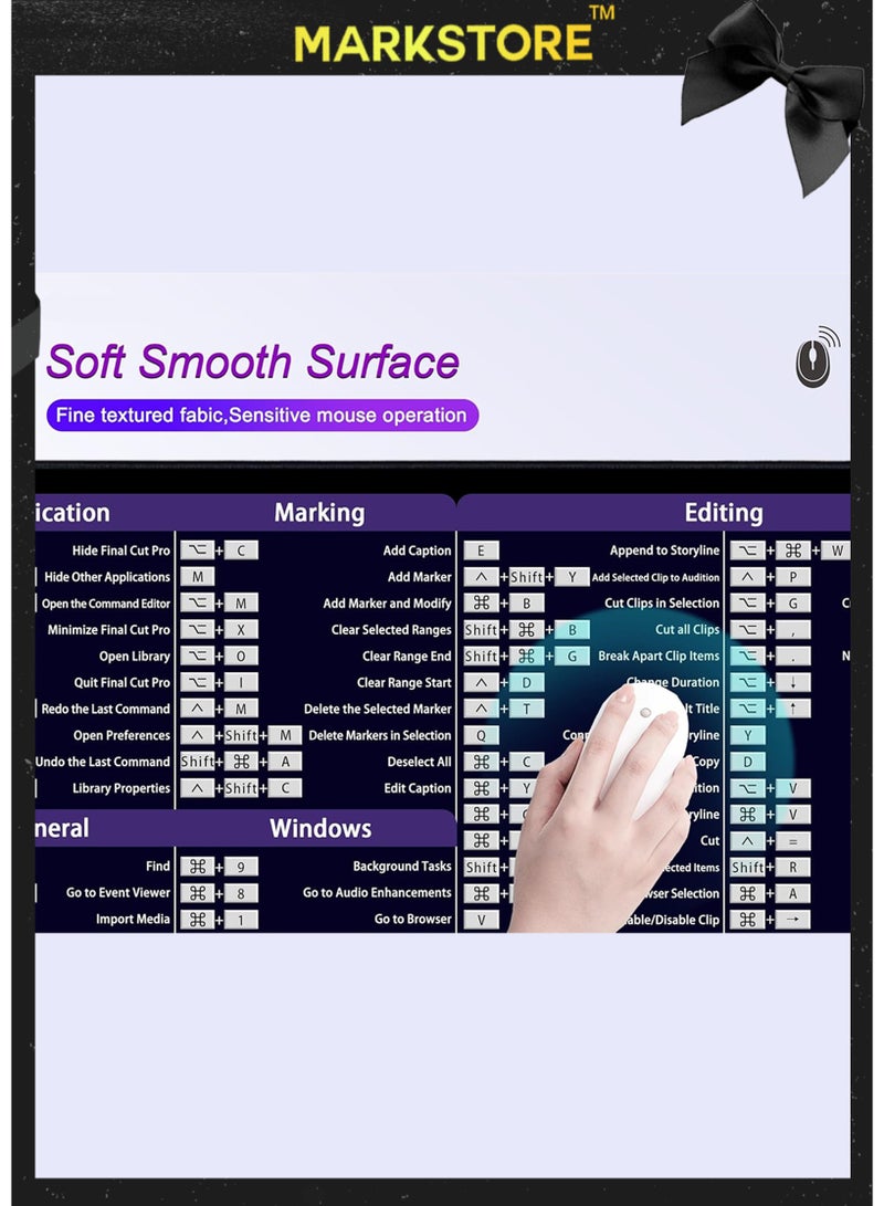 مارك ستور لوحة ماوس كبيرة XL، لوحة ماوس اختصارات المكتب، لوحة ماوس كمبيوتر ممتدة/سجادة مكتب مع حواف مخيطة لمفاتيح الاختصار النهائية (900 × 300 مم) - Image 5