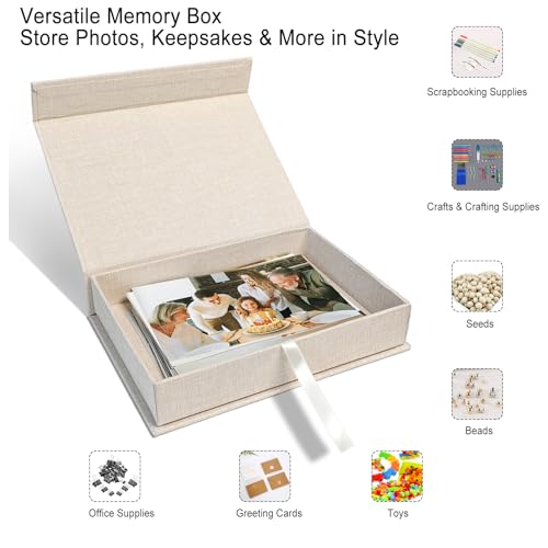 Sprsthai 5x7" Archival Photo Storage Box with Lid – Stackable Memory Keepsake Organizer for Photos, Certificates, Jewelry & Scrapbooking Supplies, Photo Cases and Postcard Keeper Storage Container Box Beige - Image 2