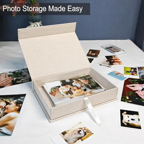 Sprsthai 5x7" Archival Photo Storage Box with Lid – Stackable Memory Keepsake Organizer for Photos, Certificates, Jewelry & Scrapbooking Supplies, Photo Cases and Postcard Keeper Storage Container Box Beige - Image 4