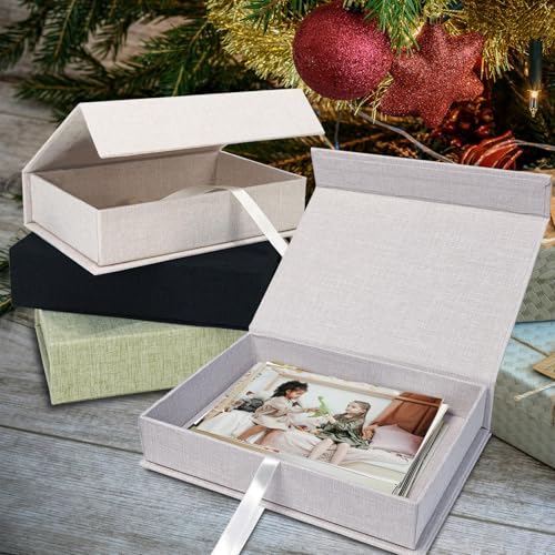 Sprsthai 5x7" Archival Photo Storage Box with Lid – Stackable Memory Keepsake Organizer for Photos, Certificates, Jewelry & Scrapbooking Supplies, Photo Cases and Postcard Keeper Storage Container Box Beige - Image 5