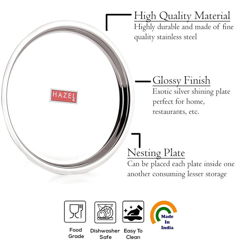 Hazel طقم أطباق هازيل من الفولاذ المقاوم للصدأ | طقم طهى بلمسة مرآة 25 سم من الفولاذ المقاوم للصدأ | طقم أطباق للفطور والغداء، مجموعة من 6 - Image 3