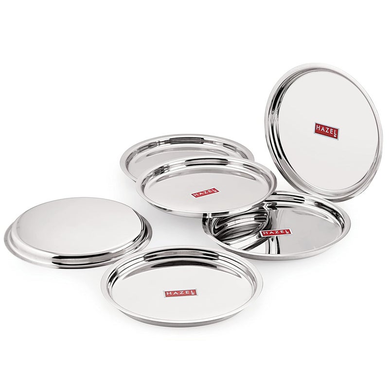 Hazel طقم أطباق هازيل من الفولاذ المقاوم للصدأ | طقم طهى بلمسة مرآة 25 سم من الفولاذ المقاوم للصدأ | طقم أطباق للفطور والغداء، مجموعة من 6 - Image 2