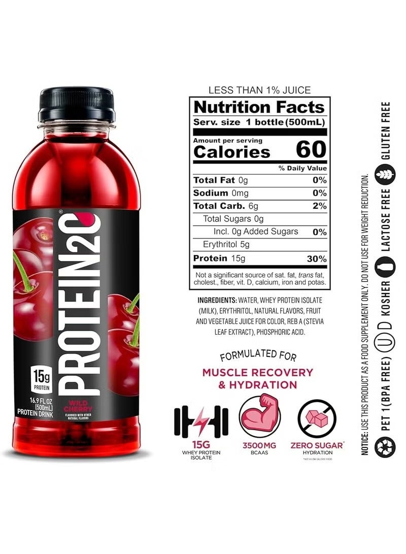 PROTEIN20 Protein2o Infused Water Wild Cherry 500ml – Pack of 12 - Image 4