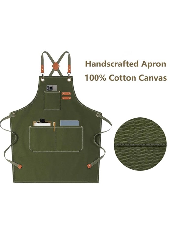 AL RAID Chef Apron Waterproof  for Women and Men,Cotton Canvas Apron with Adjustable Straps and Large Pockets, for Kitchen Cooking Baking Hairstylist Woodworking Welding Carpenter Work Bib Painting Gardening Apron Green - Image 4