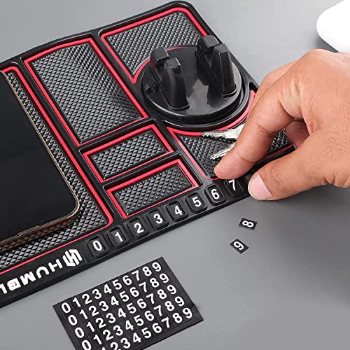 HUMBLE Rubber Car Dashboard Phone Mat with 360 Degrees Rotating Phone Holder, Anti-Slip Mat with Parking Numbers for Coins Keys Cellphone (Black) - Image 4