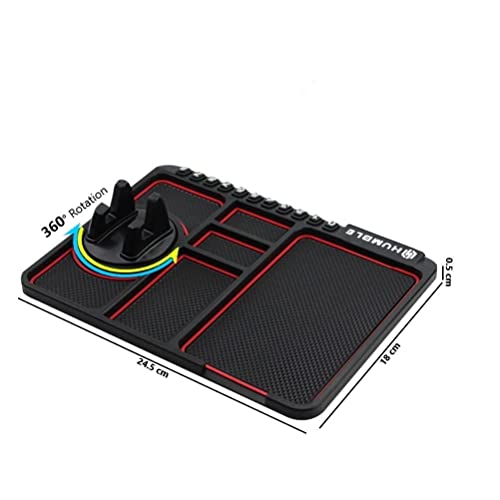 HUMBLE Rubber Car Dashboard Phone Mat with 360 Degrees Rotating Phone Holder, Anti-Slip Mat with Parking Numbers for Coins Keys Cellphone (Black) - Image 2