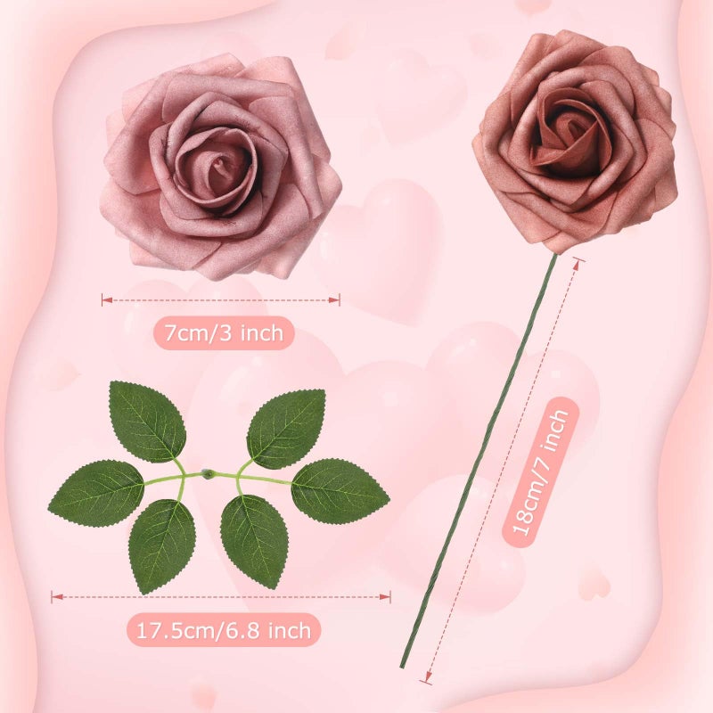 لوينابيو Luinabio 100 PCS زهور اصطناعية حقيقية المظهر الورود الورود ورود الورود المزيفة مع الأوراق والسيقان لباقات الزفاف DIY مركزية دش الزفاف ديكور المنزل (ظلال من الورود المتربة) - Image 2