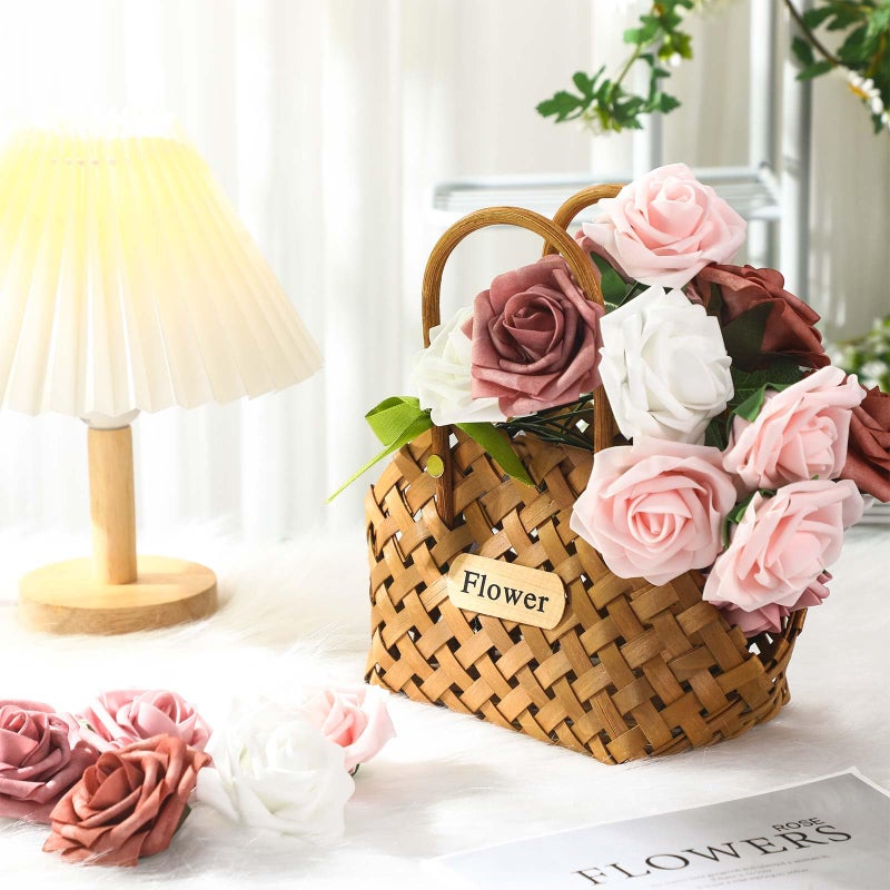 لوينابيو Luinabio 100 PCS زهور اصطناعية حقيقية المظهر الورود الورود ورود الورود المزيفة مع الأوراق والسيقان لباقات الزفاف DIY مركزية دش الزفاف ديكور المنزل (ظلال من الورود المتربة) - Image 3